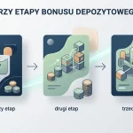 Abstrakcyjna ilustracja trzech kolejnych kodów bonusowych przypisanych do etapów wpłat