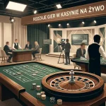 Neutralna ilustracja stołów ruletki i blackjacka w studiu kasyna na żywo